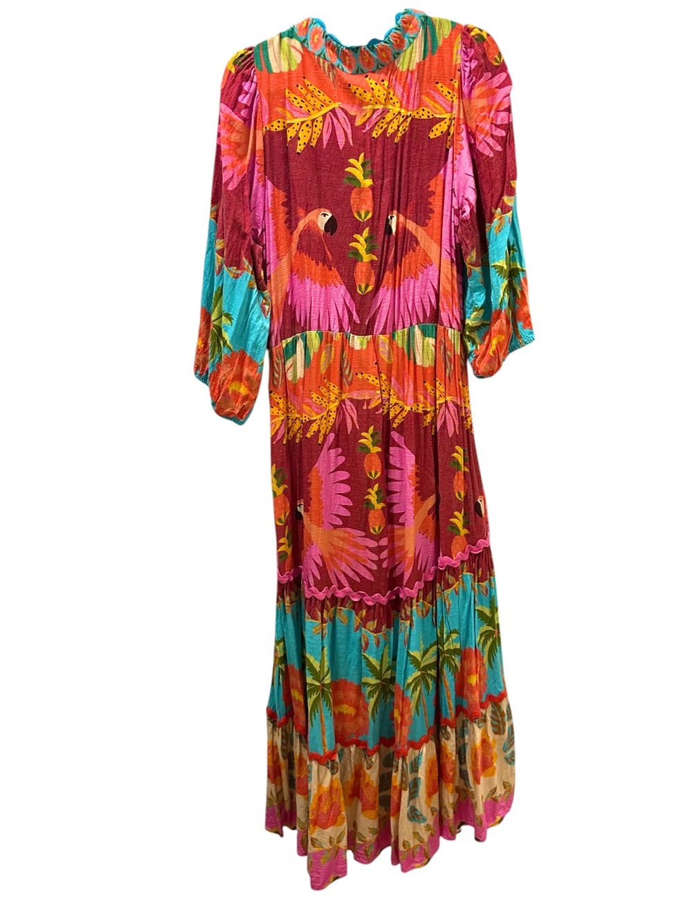 FARM RIO Anthropologie Colorful Tropical Long Sleeve Maxi Dress - Picture 7 of 7